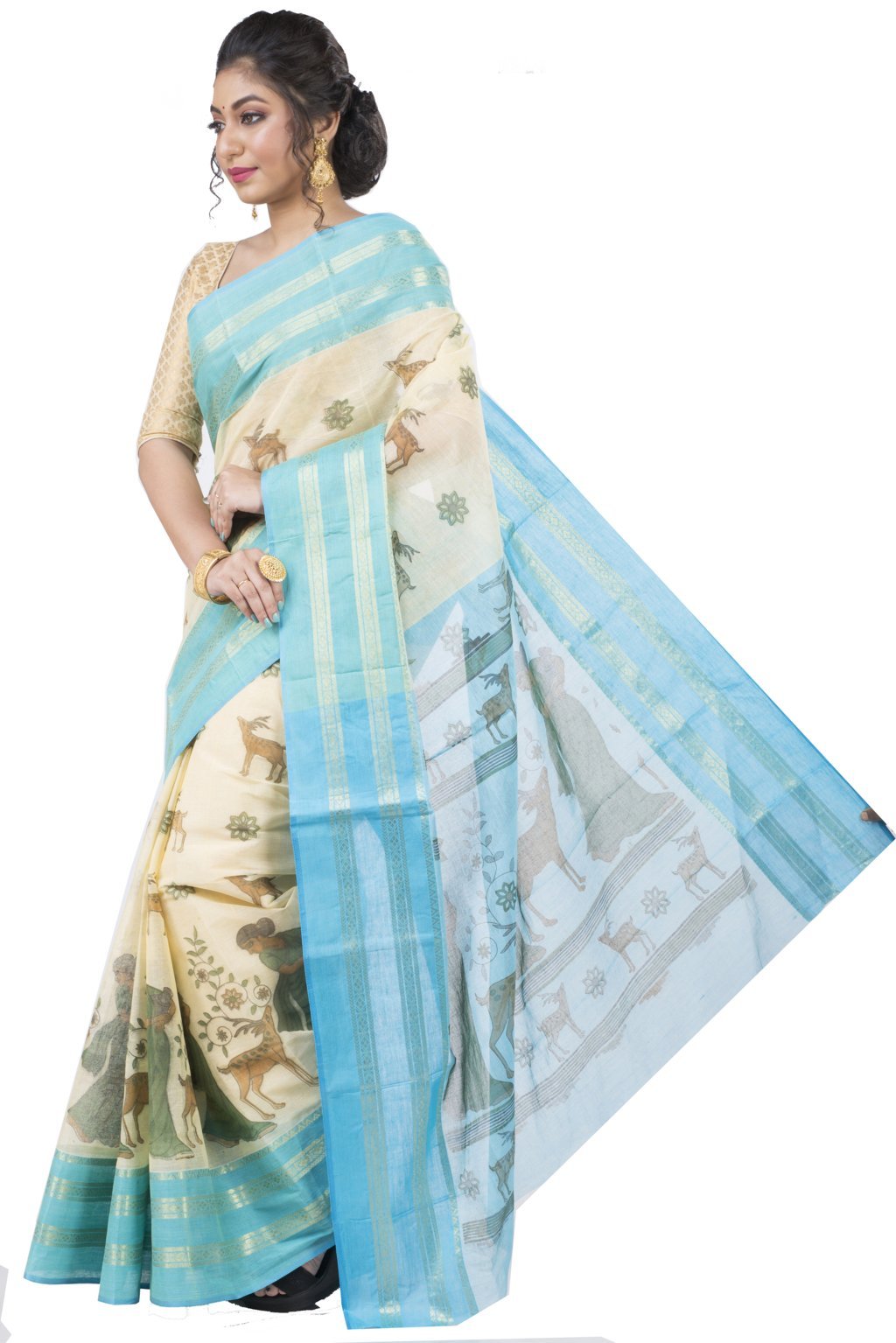 Blue Pure Cotton Sakuntala Tant Saree Print (1830)